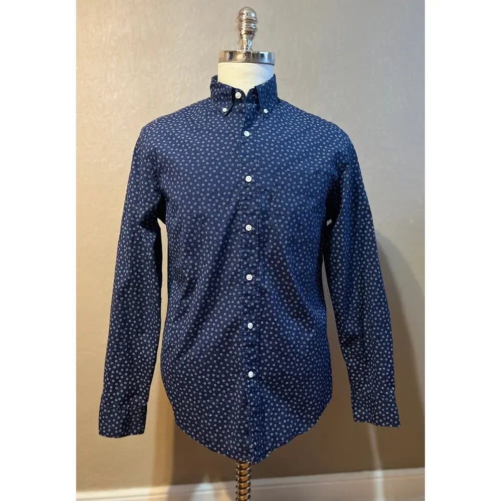 J. CREW Men's Secret Wash Shirt Classic Cotton Button Up Floral Blue Size Medium